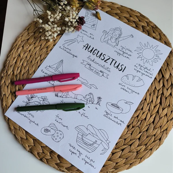 Augusztus havi színezhető bakancslista
